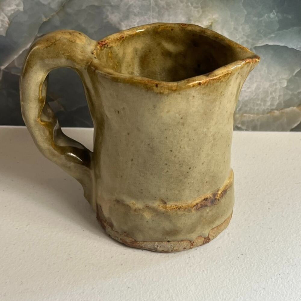 Studio Art Pottery Creamer Jar 5" Brown Glossy Finish Handmade Rustic Primitive